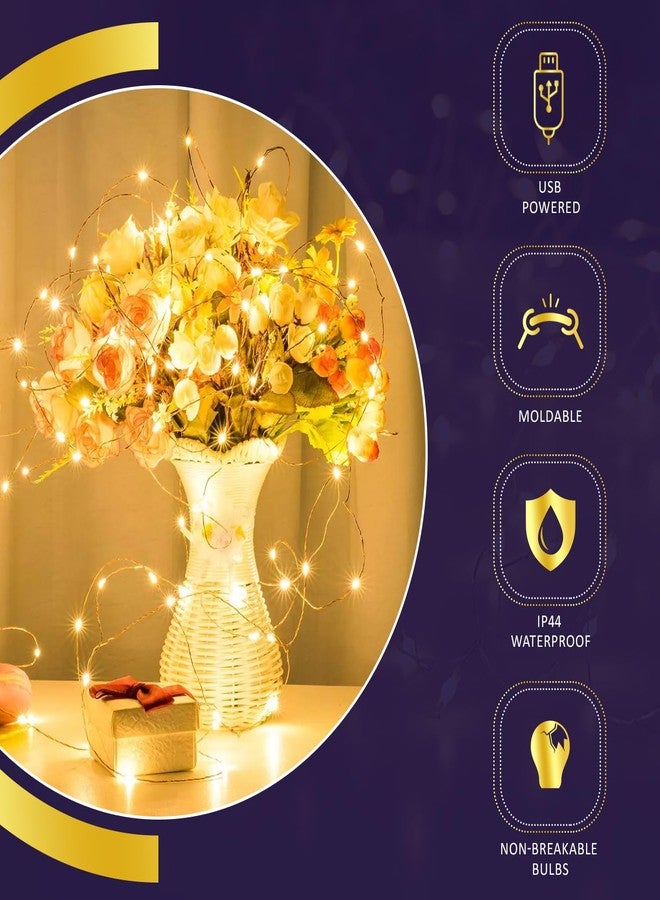 Lexton 10 m Led Copper String Light | USB Sourced | Warm White | for Indoor & Outdoor Decorations, Diwali, Christmas, Wedding, Party, Lawn | Pack of 8 - Image 4